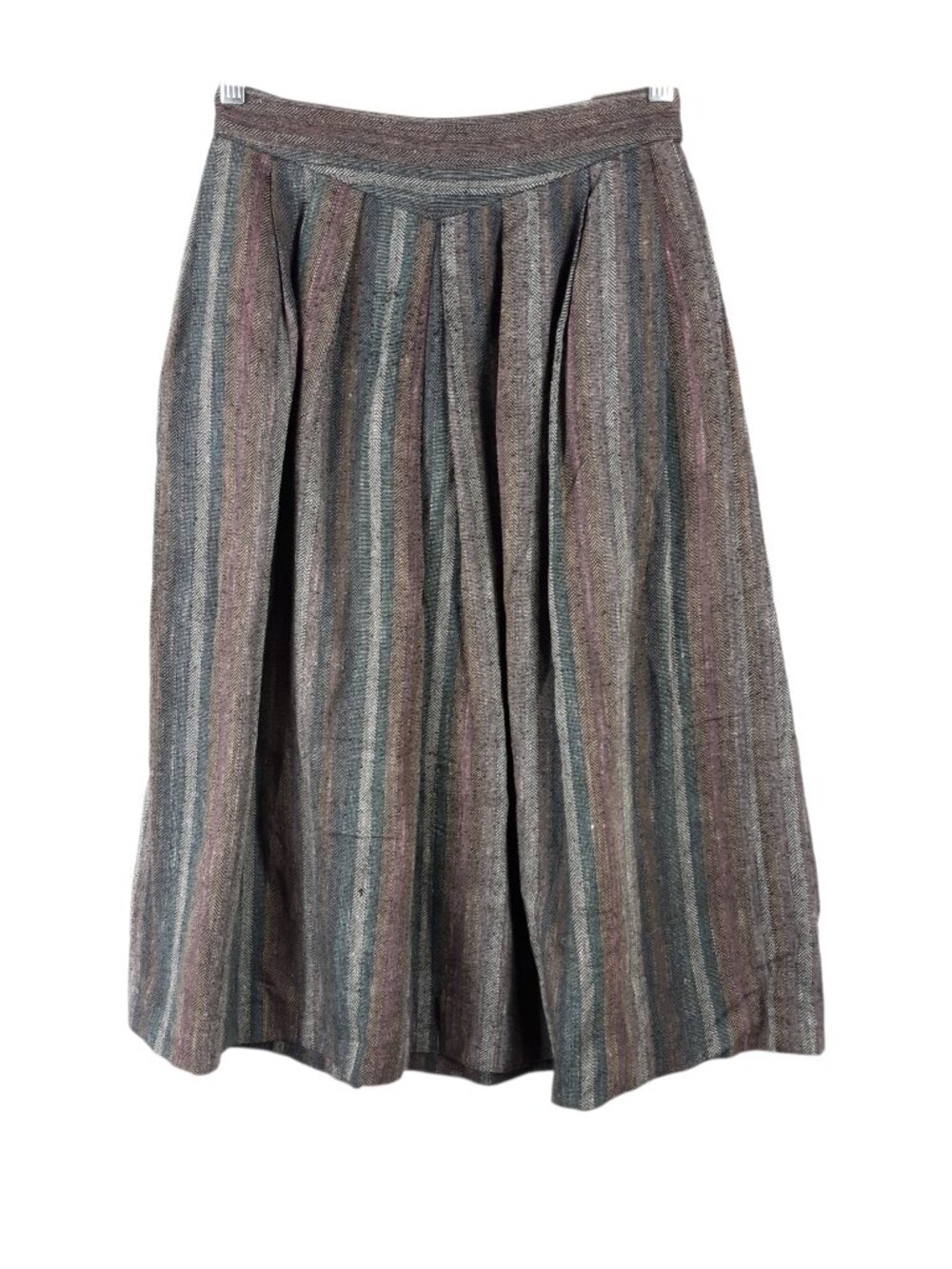 Vintage Feelin' Jazzie Pleated Stripe Midi Skirt Boho 70s 80s Gray Pockets Sz 10